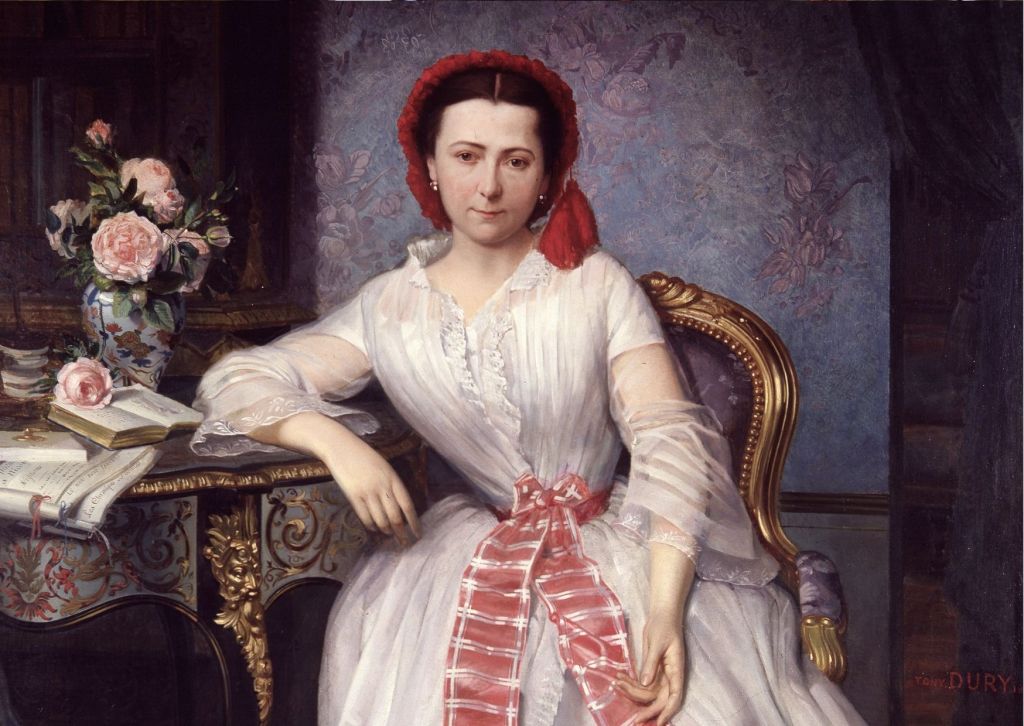 painting of Josephine in a white chiffon dress